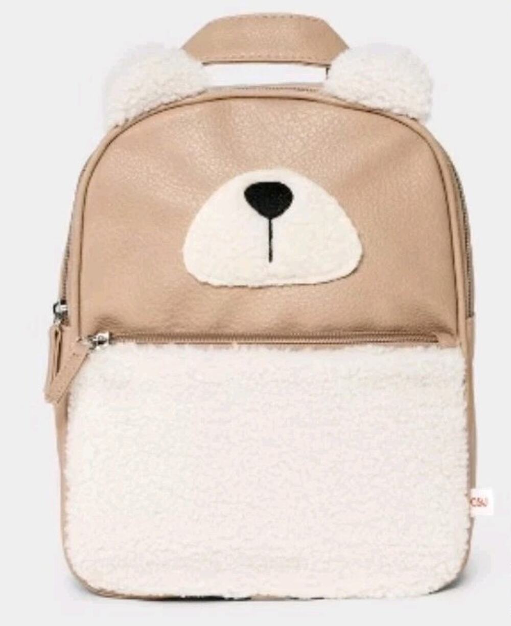 Kids' 11" Mini Shearling Bear Backpack - Cat & Jack™ Cream/Brown: Faux plush s19